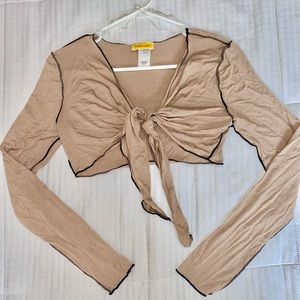 NWOT Highlight Tan Tie-front Crop Top Sz M